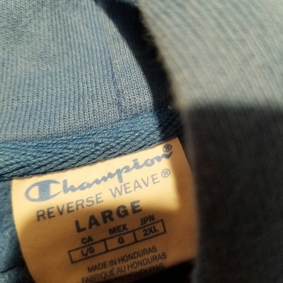 {L} Champion Reverse Weave Blue Drawstring Hoodie - Picture 7 of 9